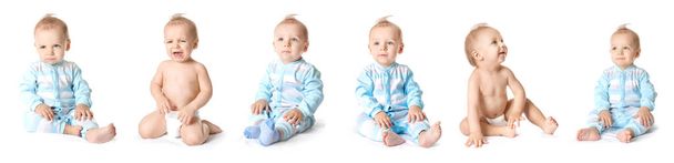 Collage with cute funny baby on white background - Photo, Image