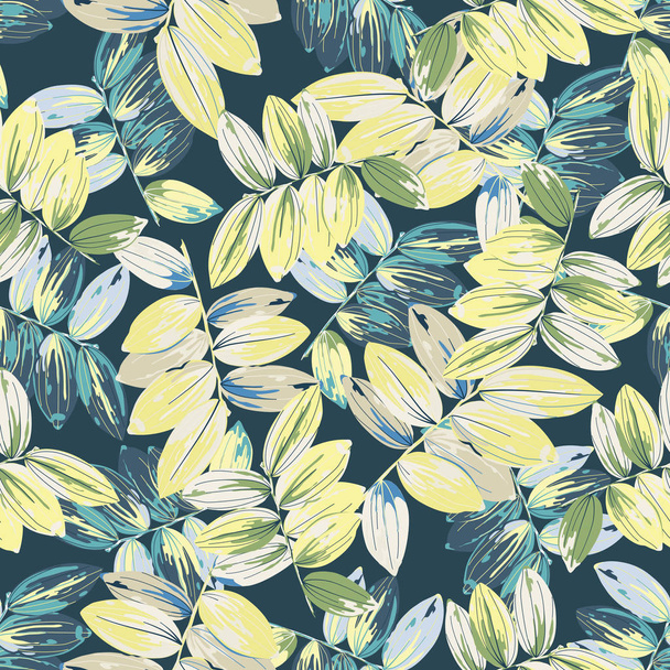 Trendy floral background with large exotic tropical leaves in style watercolor. - ベクター画像