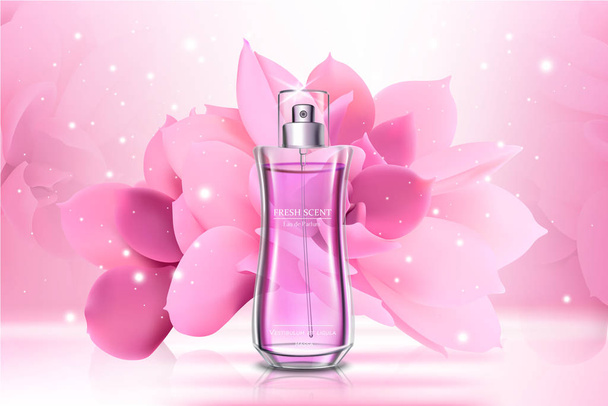 Realistic glass Perfume advertising banner vector template - Vector, Image