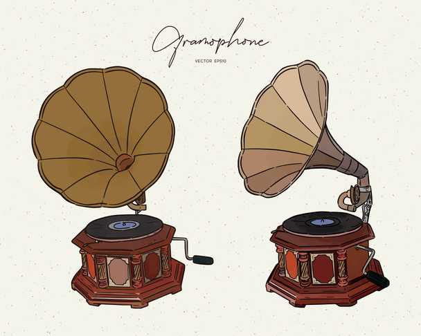 gramophone- vintage hand drawn vector  - Vector, Imagen
