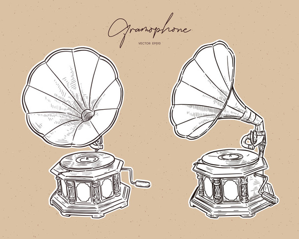 gramophone- vintage hand drawn vector  - Vector, imagen