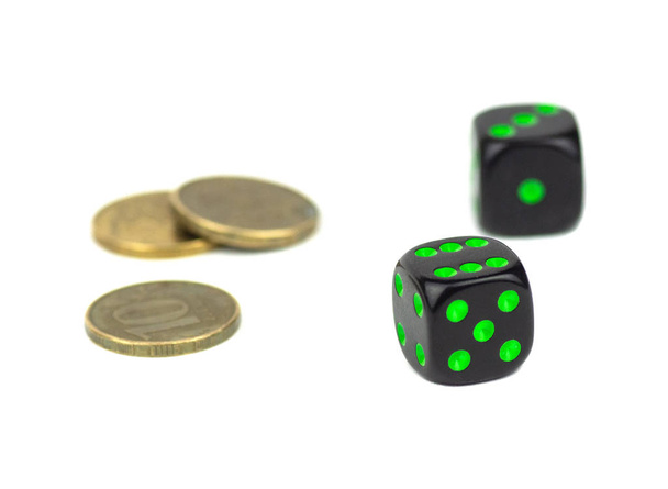 Two simple playing black cubes and Russian currency - Photo, Image