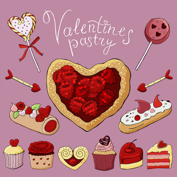 Dulces de San Valentín y pastelería de color conjunto. Ilustración vectorial
 - Vector, Imagen