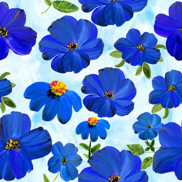 Padrão sem costura floral de flores azuis abstratas
 - Foto, Imagem
