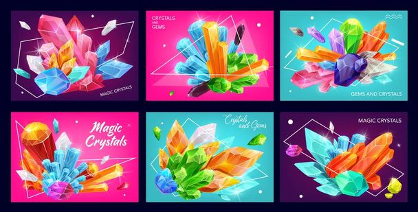 Magic crystal banners with gemstones or gems - Vector, Image
