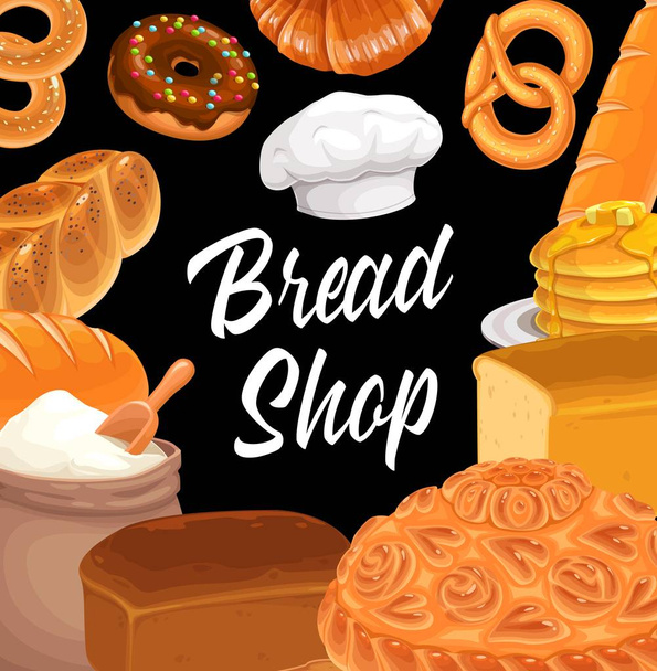 Bread shop wheat pastries, baguette and croissant - Vector, Image