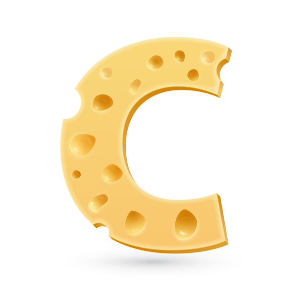 C cheese letter. Symbol isolated on white. - Вектор, зображення