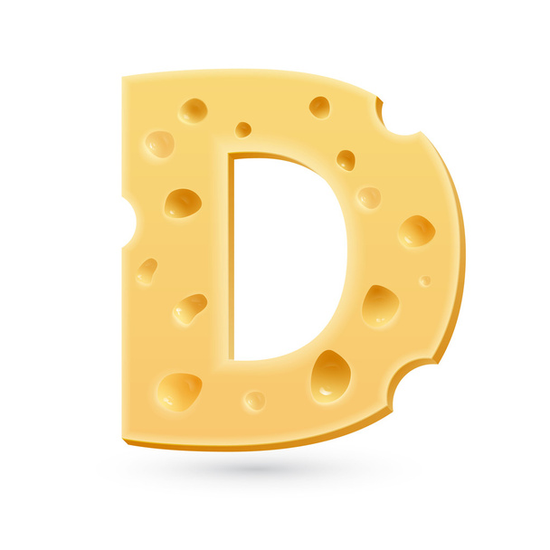 D cheese letter. Symbol isolated on white. - Vektör, Görsel