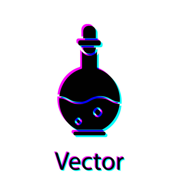 Черная стеклянная бутылка с волшебной иконкой эликсира изолированы на белом фоне. Компьютерная игра актив. Векторная миграция
 - Вектор,изображение