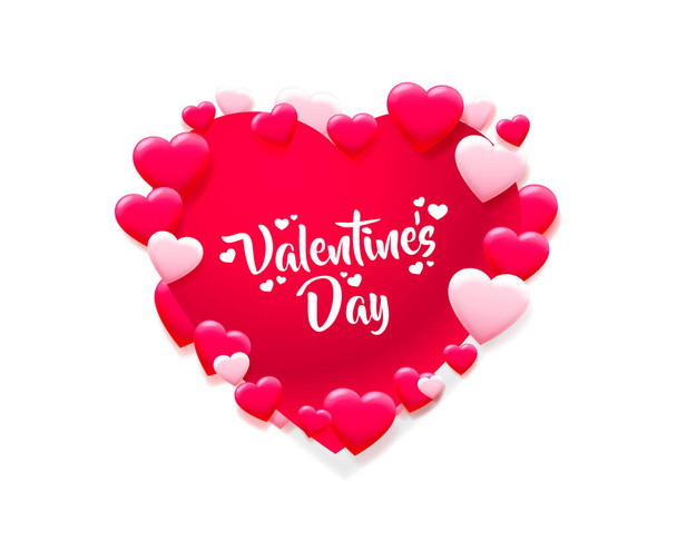 Happy Valentines Day greeting postcard. A pink heart made of small hearts. - Vector, Imagen