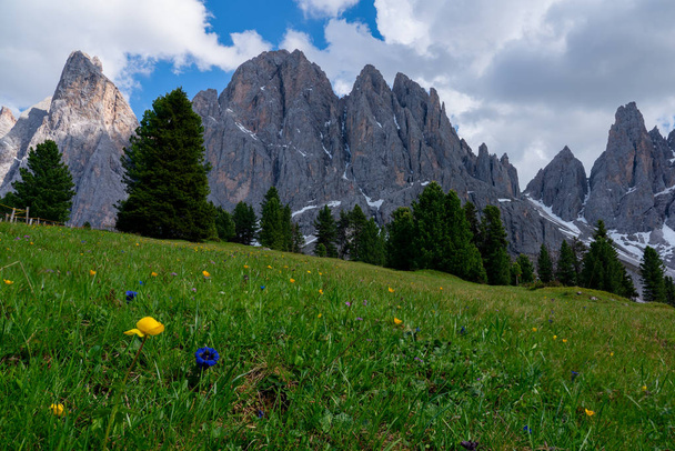 beautiful view landscape of Italian Dolomites mountain in South Tyrol Valley located in northeastern Italy - Photo, Image
