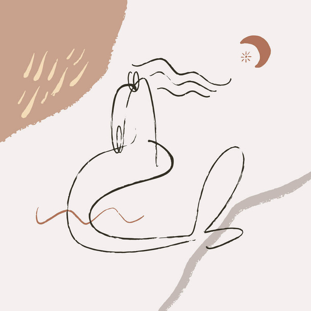 Continuous Line Art mořská panna dívka žena postava tělo žena minimalistický tisk žena obrys ilustrace Picasso styl - Vektor, obrázek