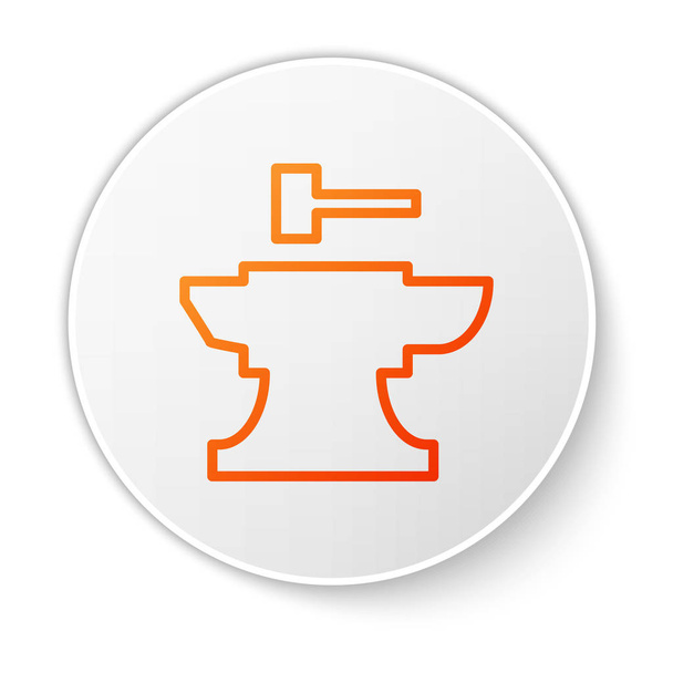 Línea naranja Yunque para herrería y martillo icono aislado sobre fondo blanco. Forja de metal. Herramienta de forja. Botón círculo blanco. Ilustración vectorial
 - Vector, imagen