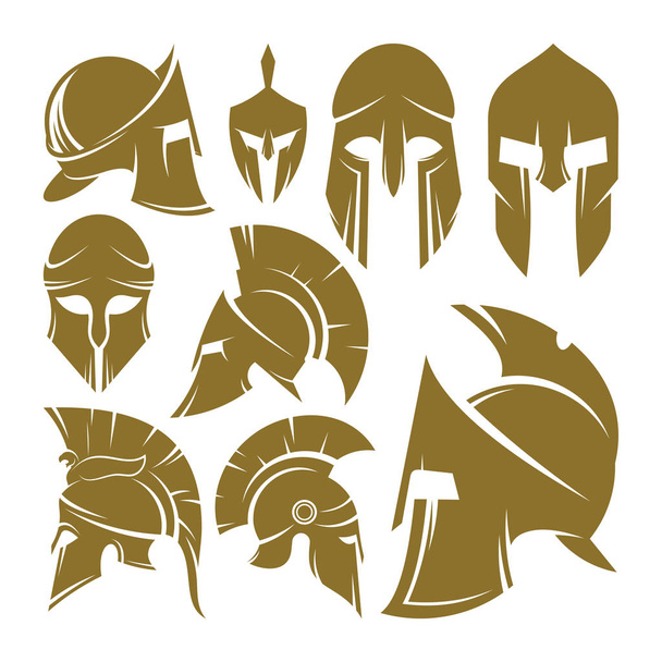 Комплект векторного шаблона логотипа Спартанского логотипа, концепция логотипа Спартанского шлема, герб, концепт-дизайн, творческий символ, икона
 - Вектор,изображение
