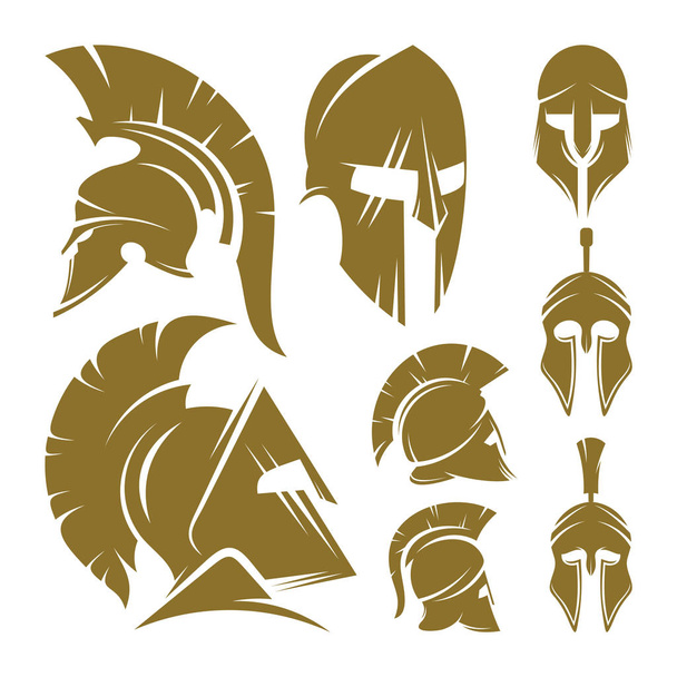 Zestaw Spartan Logo Design Wektor szablon, Spartan Helmet Logo Concept, Godło, Projekt koncepcyjny, Kreatywny symbol, Ikona - Wektor, obraz