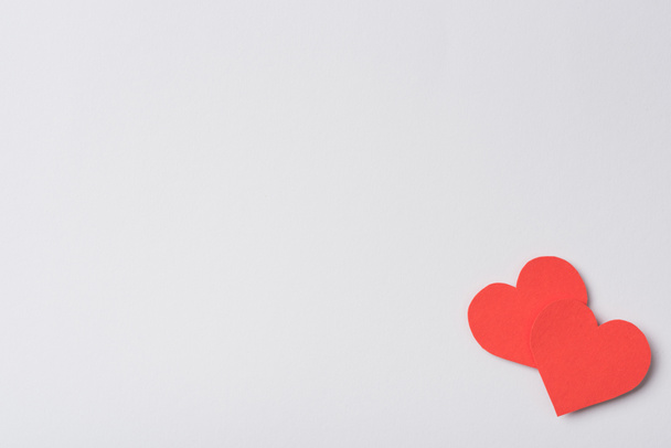 top view of red hearts on white background - Photo, Image