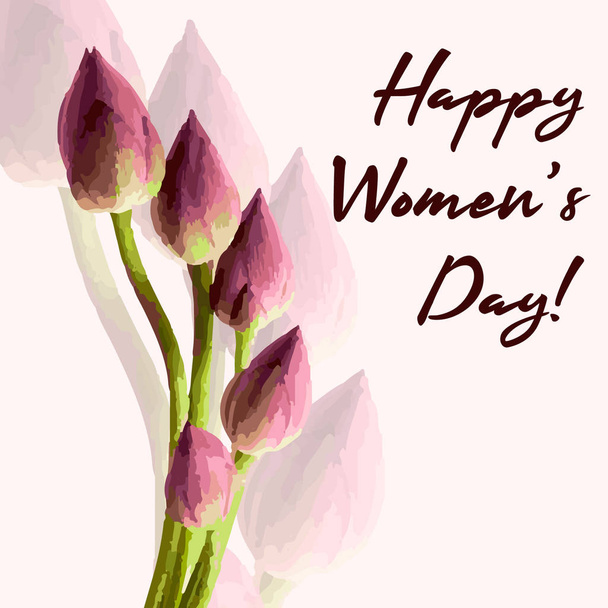 Ευτυχισμένη Ημέρα της Γυναίκας λουλούδια ευχετήρια κάρτα - Διάνυσμα, εικόνα