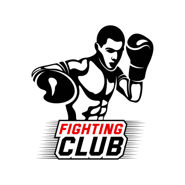 Vecteur de logo Fight Player, modèle de logo de boxe, vecteur de logo muay thai kick boxing, emblème de sport de combat et de remise en forme avec un combattant., Centre d'entraînement Muay Thai, Illustration, Conception créative
 - Vecteur, image