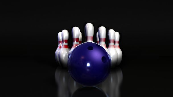 Bowling ball and skittles in place - Photo, Image