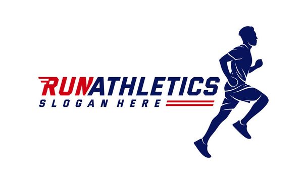 Sylwetka Running Man Logo Designs Vector, szablon logo maratonu, klub biegowy lub klub sportowy, Ilustracja - Wektor, obraz