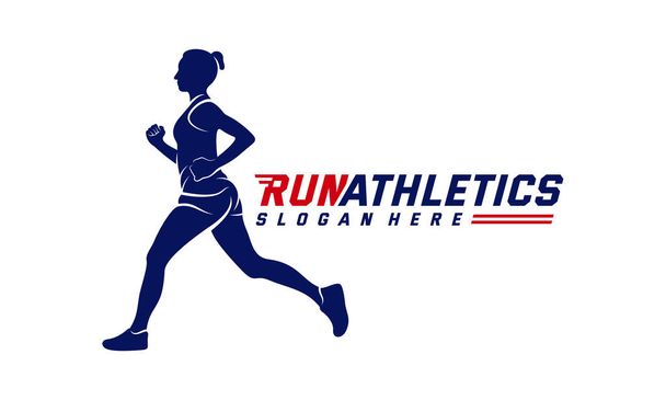 Running Woman σιλουέτα Λογότυπο Σχέδια Διάνυσμα, Μαραθώνιος πρότυπο λογότυπο, λειτουργίας club ή αθλητικό σύλλογο, Εικονογράφηση - Διάνυσμα, εικόνα