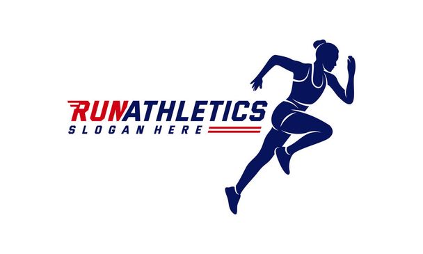 Sylwetka Running Woman Logo Designs Vector, szablon logo maratonu, klub biegowy lub klub sportowy, Ilustracja - Wektor, obraz
