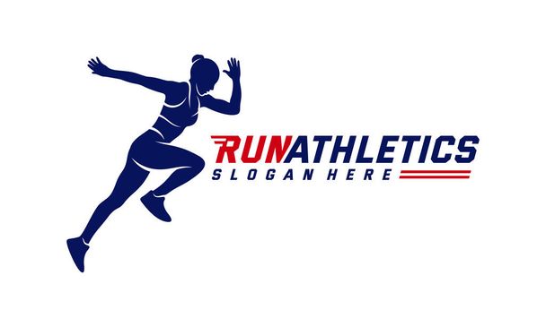 Sylwetka Running Woman Logo Designs Vector, szablon logo maratonu, klub biegowy lub klub sportowy, Ilustracja - Wektor, obraz