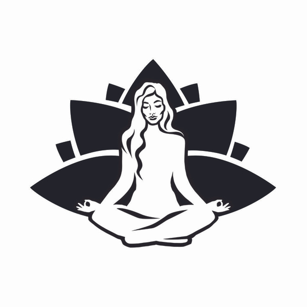 yoga meditatie vrouw lotos logo vector - Vector, afbeelding