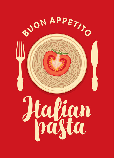 Vektoros banner vagy menü olasz tésztával és evőeszközökkel - Vektor, kép
