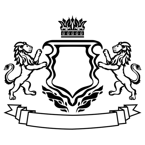 Illustration mit Wappen mit Löwen.Tätowierungselement. Heraldik und Logo-Konzeptkunst. - Vektor, Bild