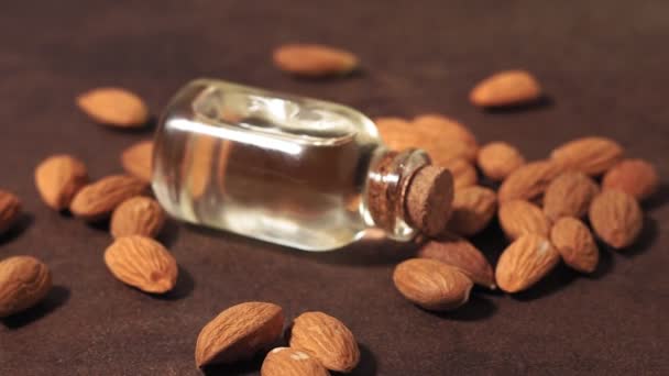 almond oil close-up. selective focus. use of oil in cosmetology, dietetics, useful products. - Footage, Video