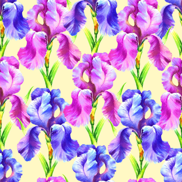 Watercolor hand paint iris flower, seamless pattern for textile, wallpaper,background. - Valokuva, kuva