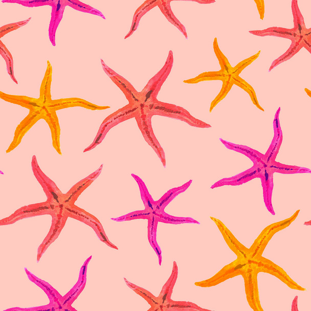 Watercolor hand paint  seastar, staefish seamless pattern - Фото, изображение