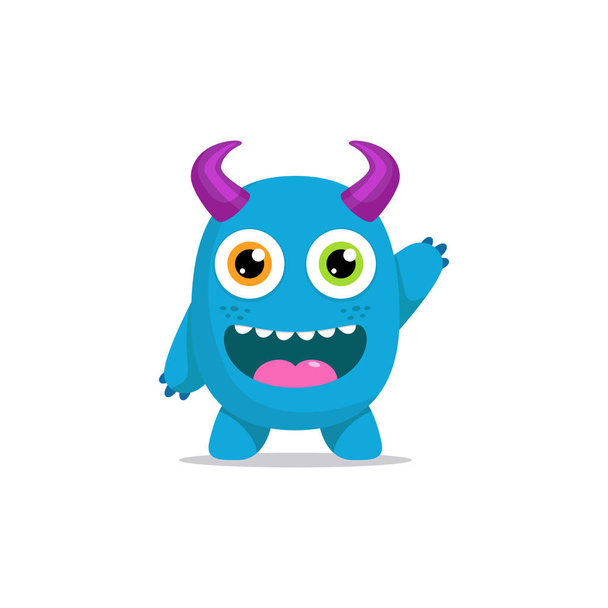 Monstruo lindo personaje de dibujos animados mascota Clipart Vector ilustración para la decoración del hogar de Halloween etiqueta engomada niños Kindergarten pared con cara colorida y amigable
 - Vector, imagen