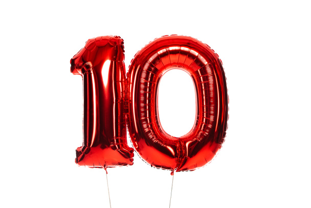 number 10 red balloons isolated on white - Photo, Image