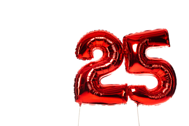 number 25 red balloons isolated on white - Photo, Image