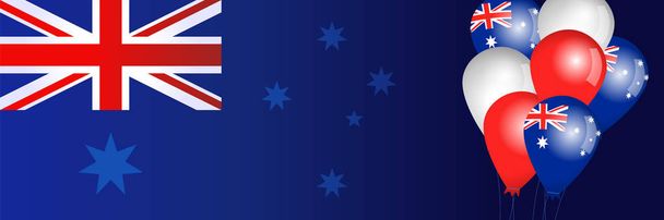 Bandeira feliz dia Austrália e fundo balões. Balões coloridos com bandeira da Austrália para férias nacionais 26 de janeiro. Ilustração vetorial
 - Vetor, Imagem