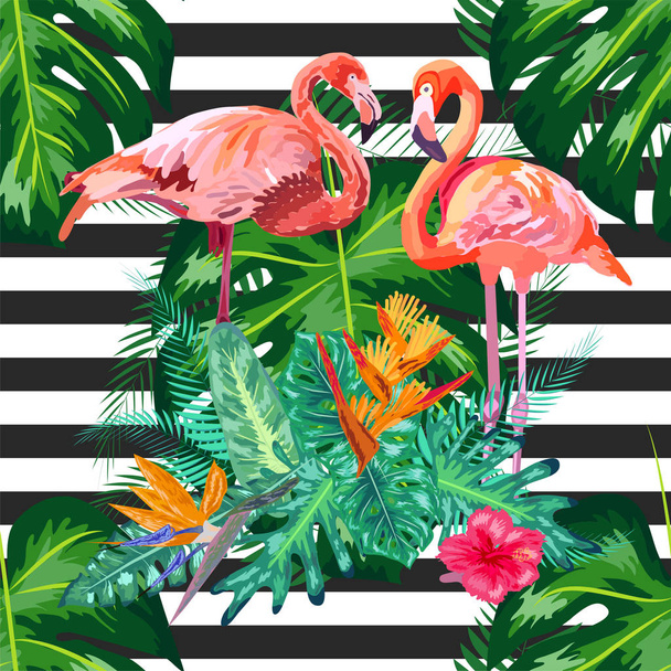 Vytisknout krásné tropické akvarel růžový flamingo na černé a w - Vektor, obrázek