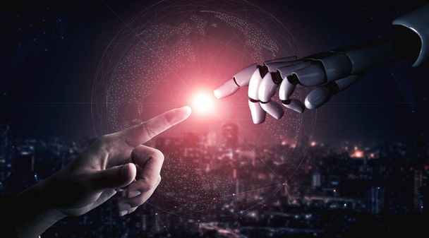 Yaşayan insanların geleceği için robot ve sayborg gelişimi üzerine yapay zeka yapay zekası araştırması. Bilgisayar beyin iletişimi için dijital veri madenciliği ve makine öğrenme teknolojisi tasarımı. - Fotoğraf, Görsel