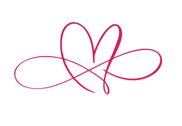 Hart liefde logo met Infinity teken. Ontwerp floreren element voor valentijnskaart. Vector illustratie. Romantisch symbool bruiloft. Sjabloon voor t-shirt, banner, poster - Vector, afbeelding