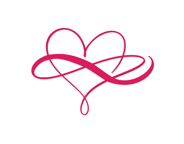 Logotipo do amor do coração com sinal do infinito. Design flourish elemento para cartão de namorados. Ilustração vetorial. Casamento de símbolo romântico. Modelo para t-shirt, banner, cartaz
 - Vetor, Imagem