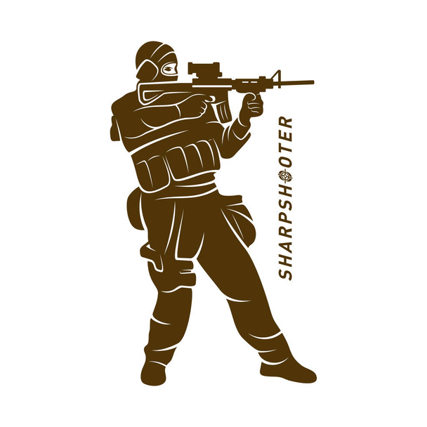 Sniper vector logo ontwerp concept stijl, Sharpshooter Style Concept logo Template, embleem en tshirt afdrukken. sniper illustratie voor sport team. - Vector, afbeelding