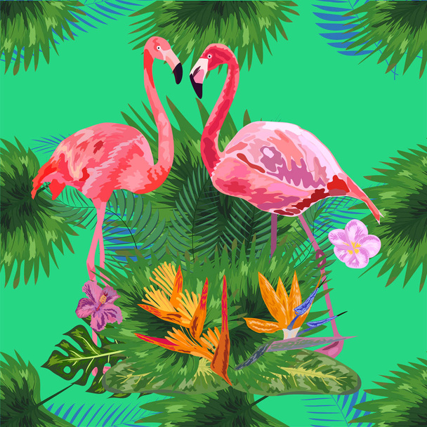 Pembe flamingolu ve nane şekerli tropikal ve pürüzsüz bir model. - Vektör, Görsel