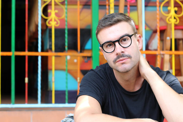 Man with moustache and eyeglasses - Photo, Image