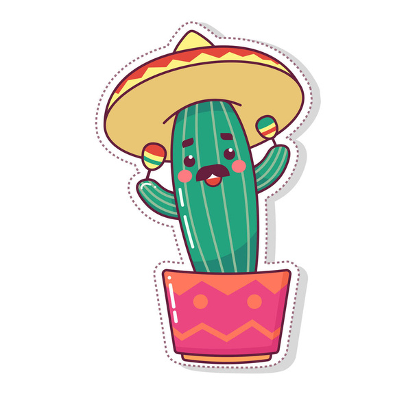 lindo kawaii icono de cactus ilustración aislada sobre fondo blanco
 - Vector, imagen