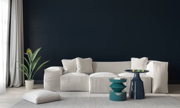 Sala de estar con un sofá beige claro y mesas de colores
  - Foto, imagen