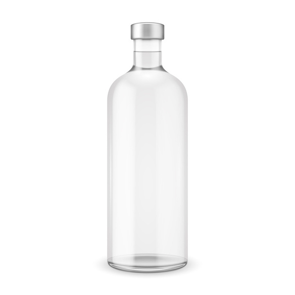 Glass vodka bottle with silver cap. - Vector, Image