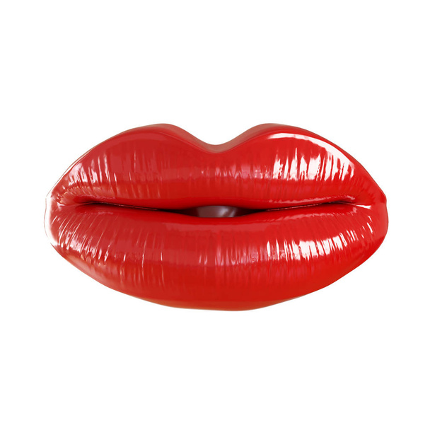 Red lips with slightly ajar mouth on a white background. 3d rendering - Photo, Image