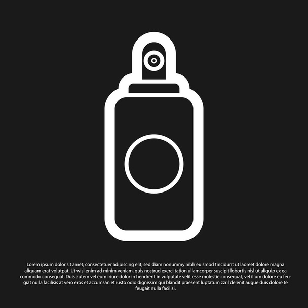 schwarze Spraydose für Lufterfrischer, Haarspray, Deo, Schweißschutzsymbol isoliert auf schwarzem Hintergrund. Vektorillustration - Vektor, Bild