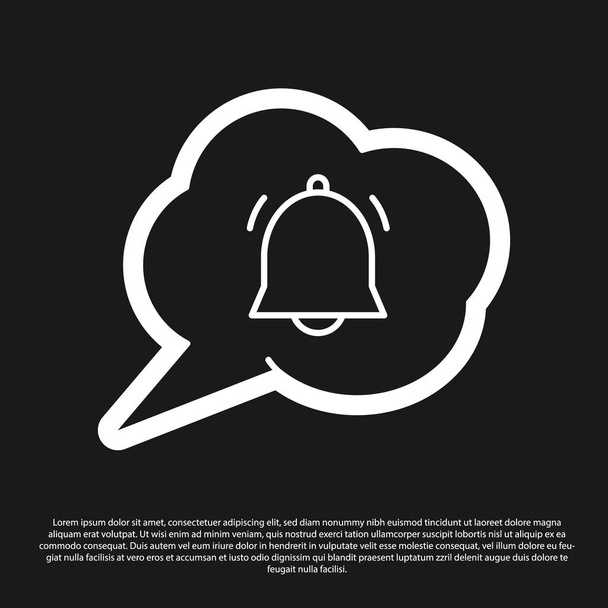 Bublina Black Speech s ikonou upozornění chatu izolované na černém pozadí. Nová zpráva, dialog, chat, upozornění na sociální sítě. Vektorová ilustrace - Vektor, obrázek